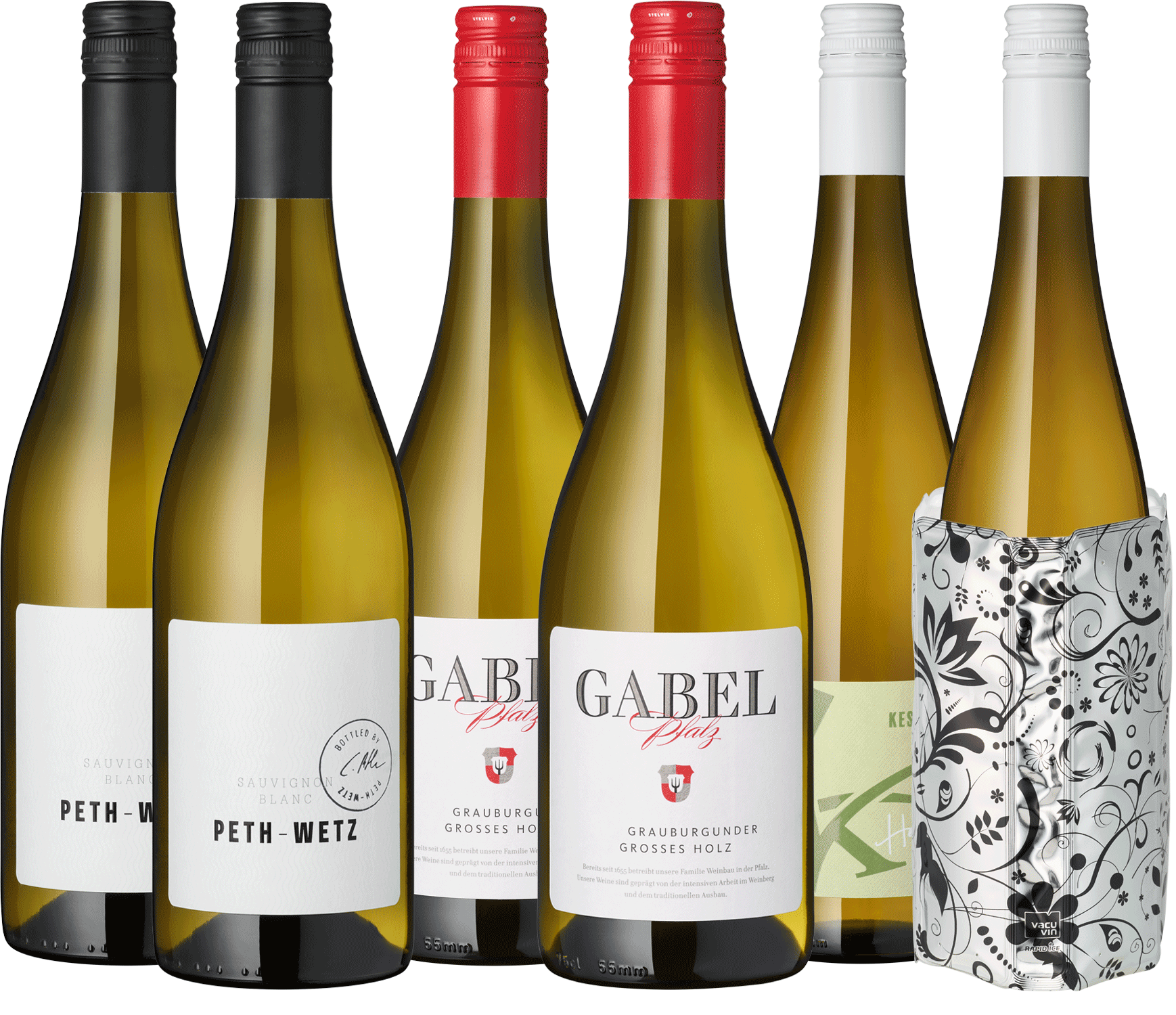Weinflaschen-Auswahl im Online-Shop, verschiedene Weine