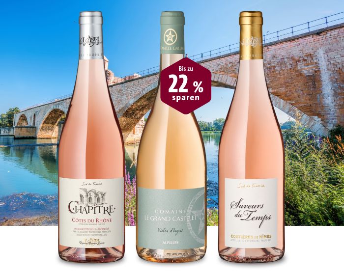 Drei Roséweine mit Rabatt, Südfrankreich-Weinangebot