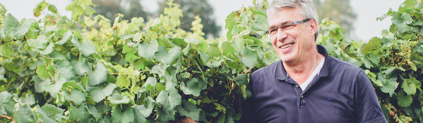 Meet the Winemaker: Heinz Günter Hauck Winzer im Weinberg, Glücklich beim Weinanbau