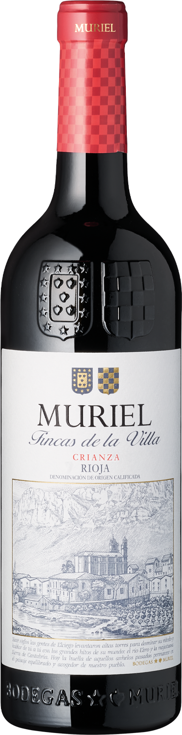 "Fincas de la Villa" Crianza Rioja Muriel Rioja Crianza Rotwein, Flaschenetikett, Nahaufnahme