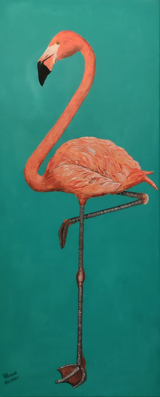 Flamingo Gemälde auf Türkis Hintergrund, Kunst im Shop