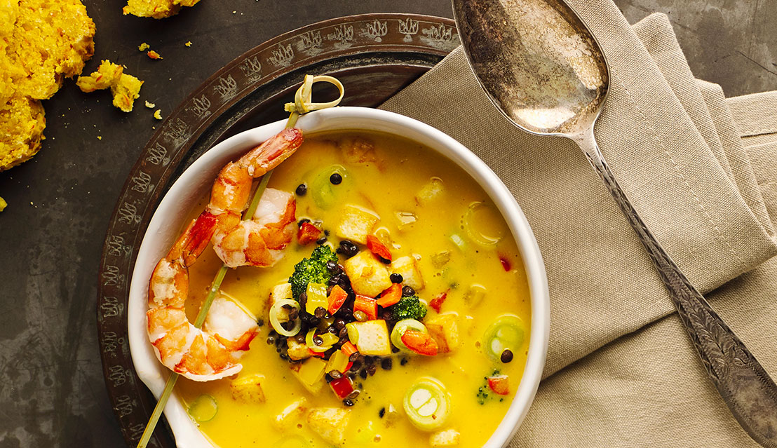 Kürbis-Kokos-Suppe mit Garnelen Rezept Kürbissuppe
