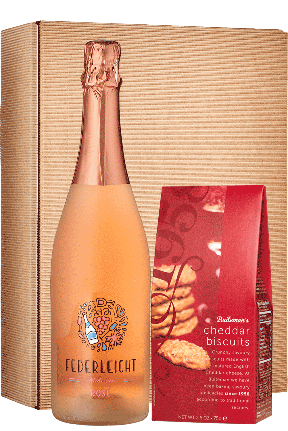 Geschenk Feel free Federleicht Rosé und Cheddar Biscuits Geschenkbox