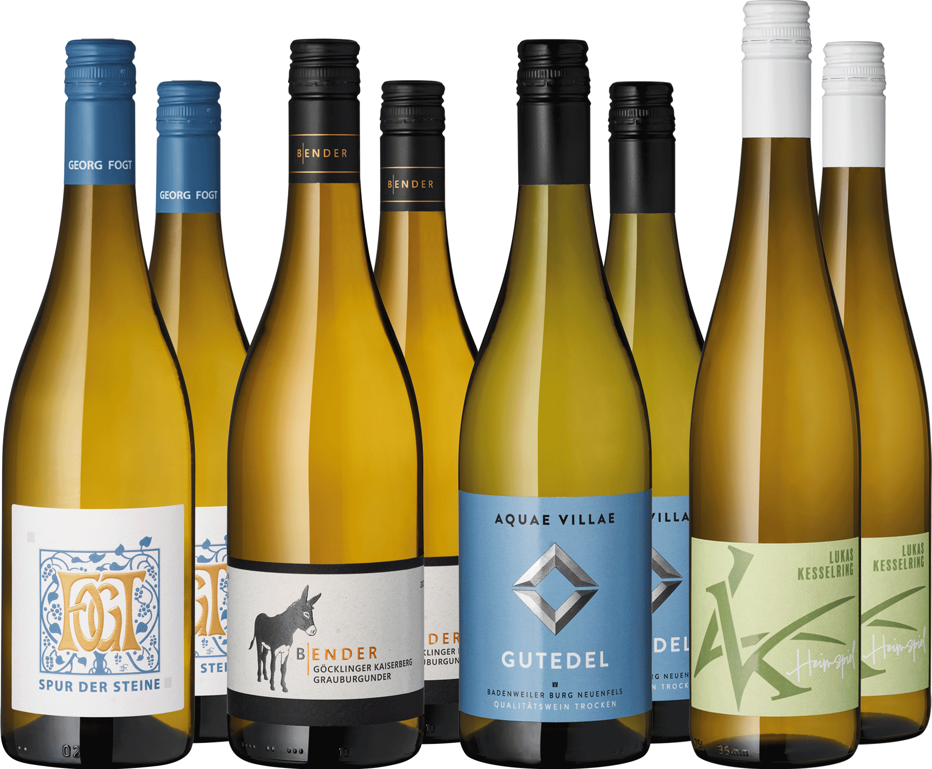 8er Deutschland Bestseller Verschiedene Weißwein-Flaschen, Auswahl aus deutschem Online-Shop.