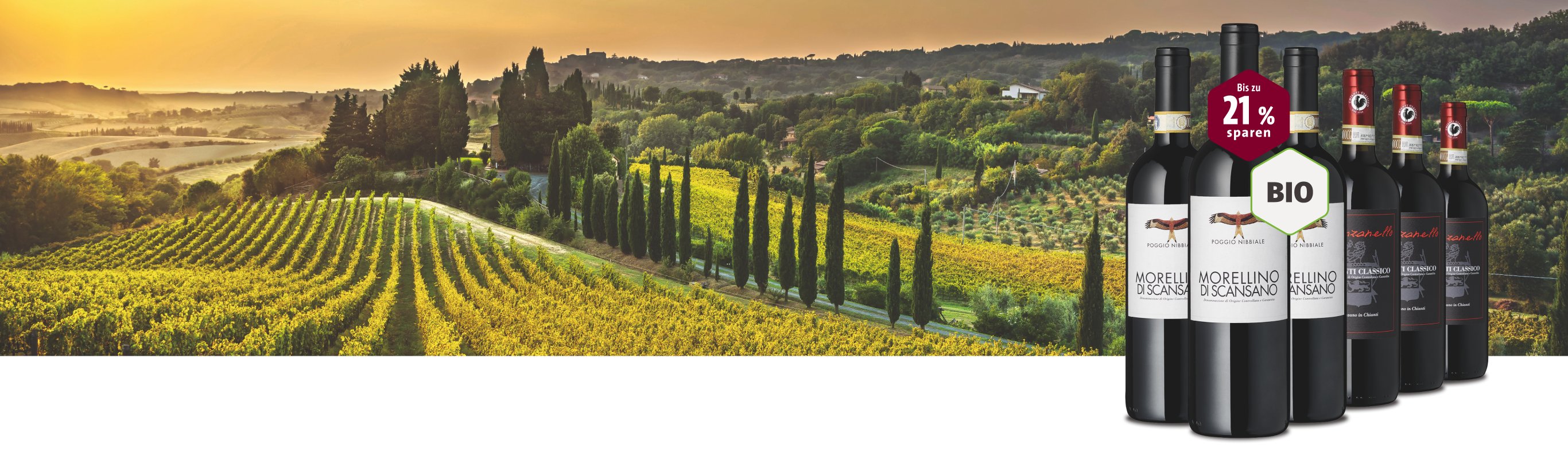 Von Klassik und Konkurrenz Italienischer Wein vor malerischer Landschaft im Angebot