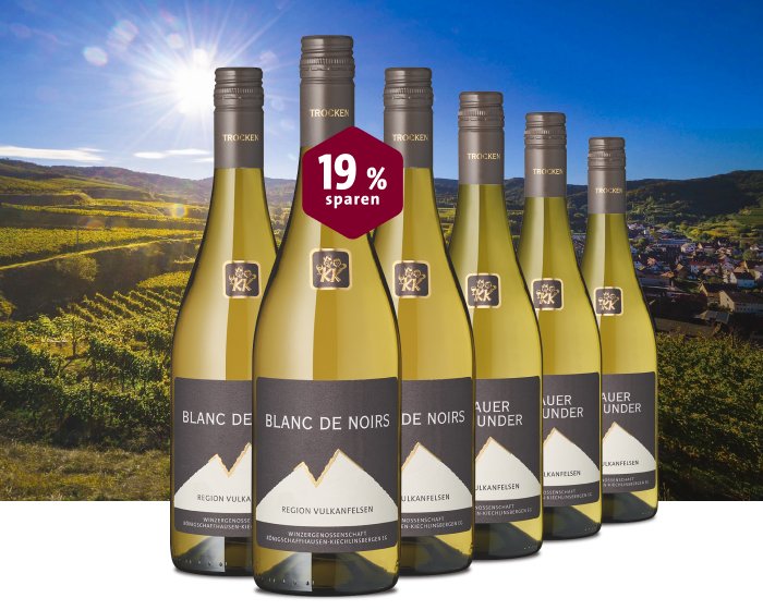 Weinflaschen-Set mit 19% Rabatt, trocken, Weißwein, Region Vulkanfelsen