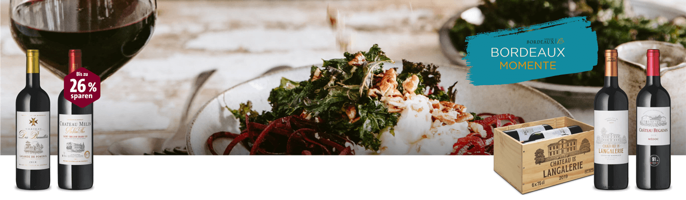 Neue Ufer Bordeaux-Rotweine mit Essen und Rabatt-Angebot