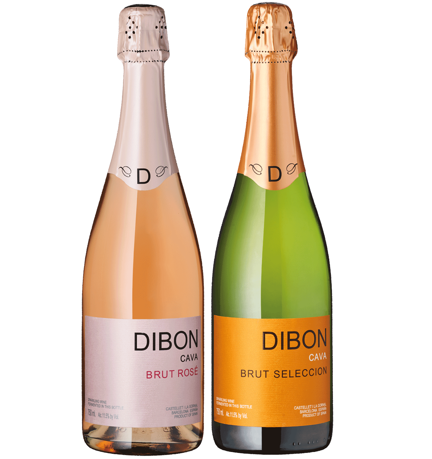 2er Barcelonas Edelschäumer Dibon Cava Brut Rosé und Brut Seleccion, 750ml Flaschen