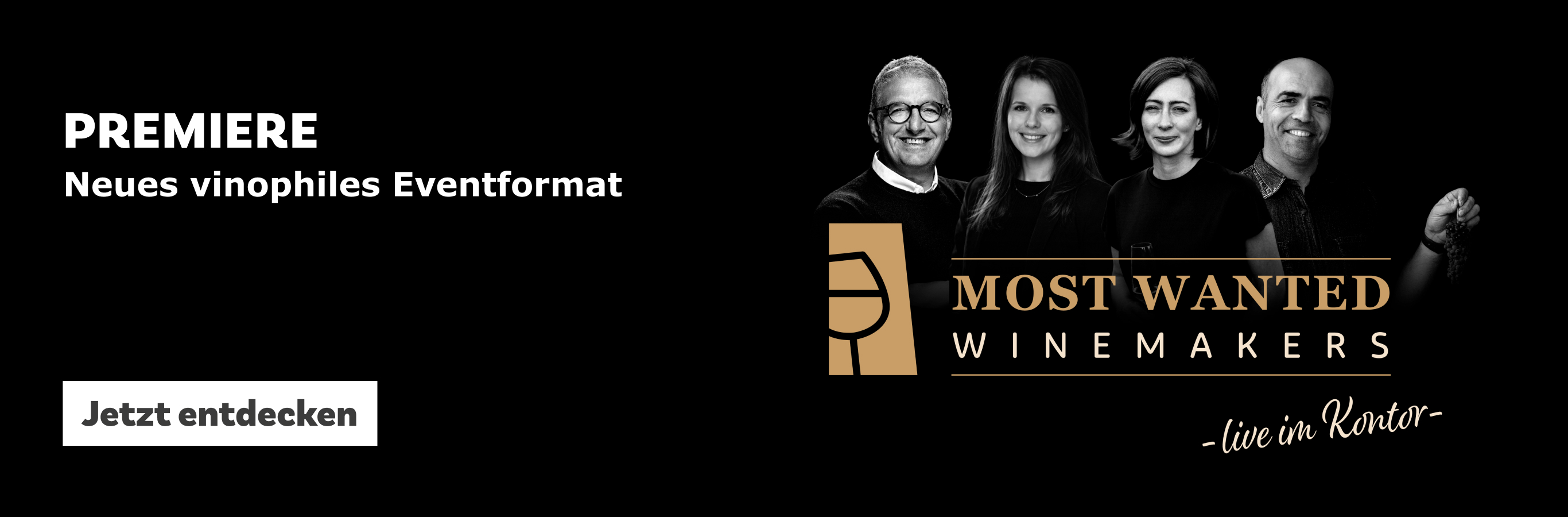 Visual Most Wanted Winemakers live im Kontor mit Glas Icon und vier Winzern