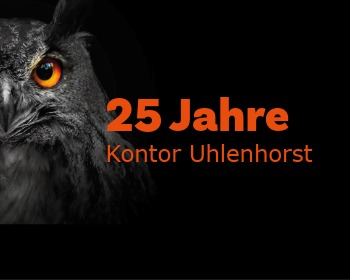 Bild von einer Eule & orange Schrift