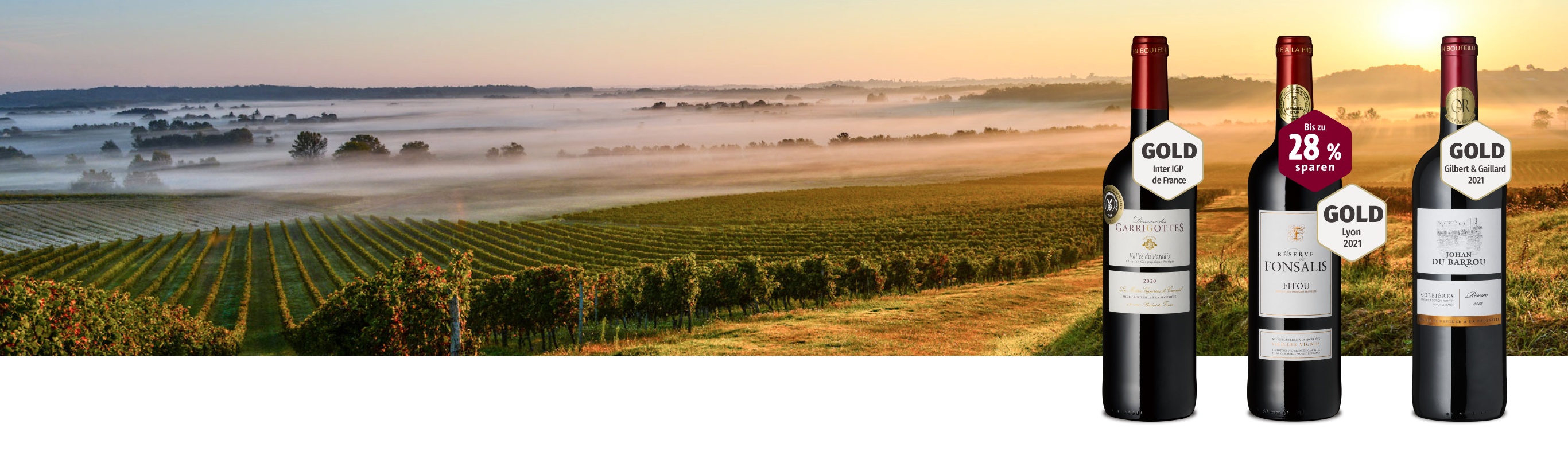 Südfranzösische Goldjungs Wein Angebote mit Weingut im Sonnenaufgang
