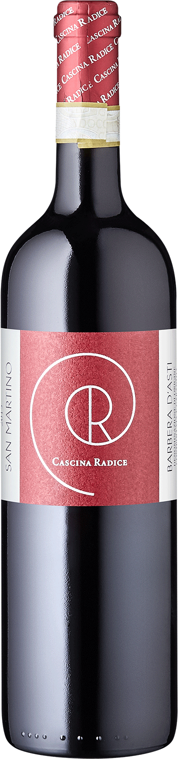 "San Martino" Barbera d`Asti Superiore Cascina Radice Barbera D'Asti Rotwein, Flasche, Nahaufnahme
