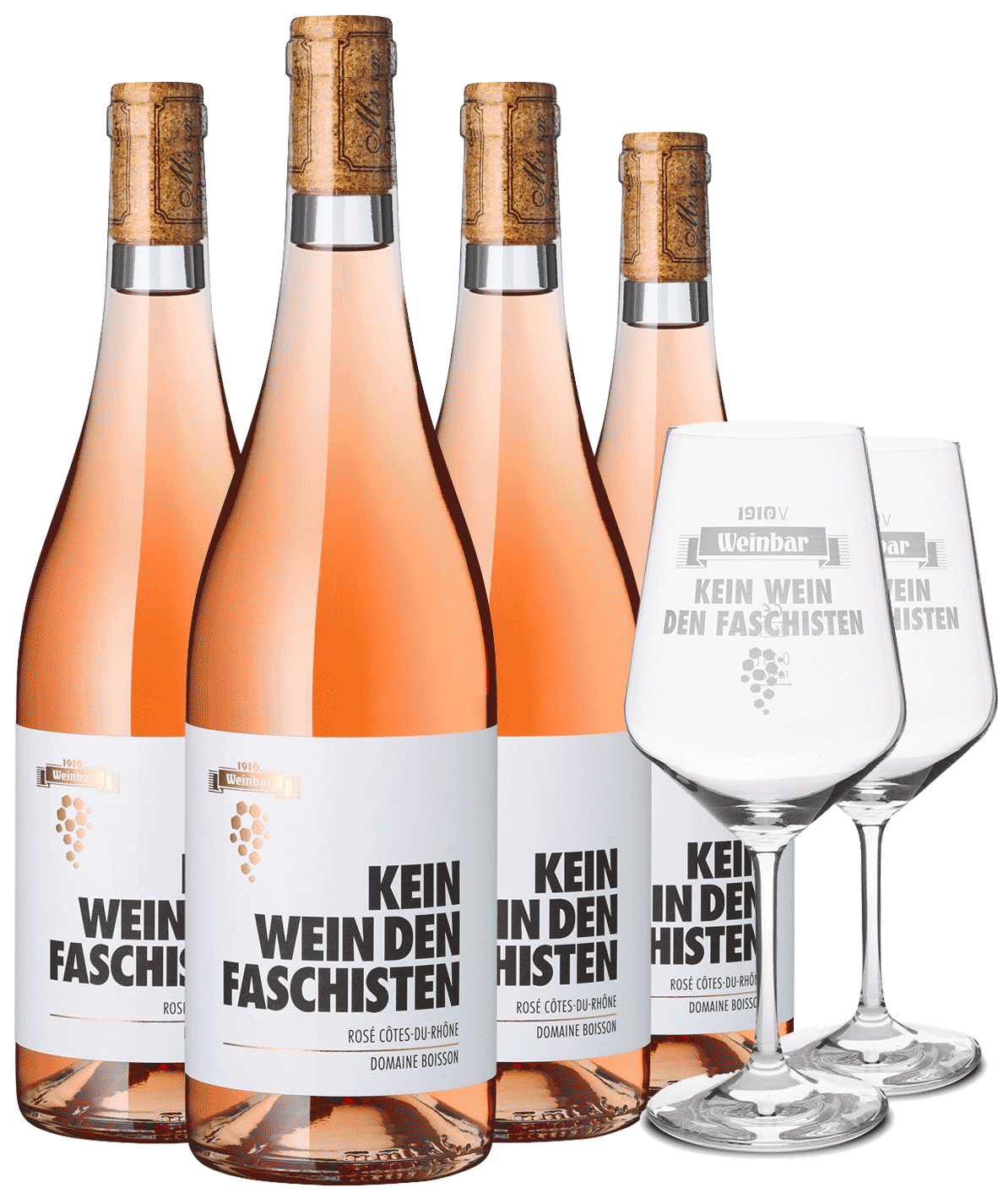 4er Paket "Kein Wein den Faschisten" Rosé + Gläser