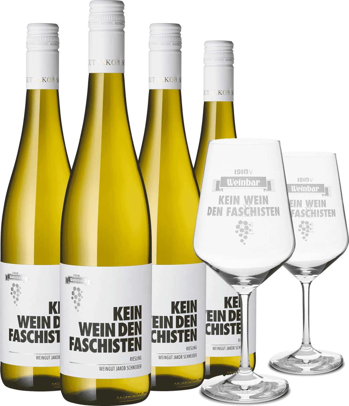 4er Paket "Kein Wein den Faschisten" Riesling + Gläser