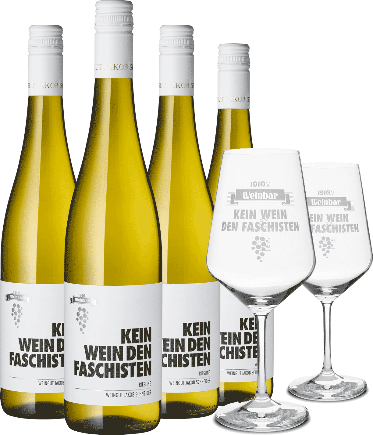 4er "Kein Wein den Faschisten" Riesling + Gläser