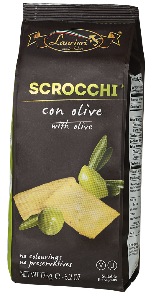 Scrocchi Oliven Crackers, vegan, ideal zum Wein, Snack